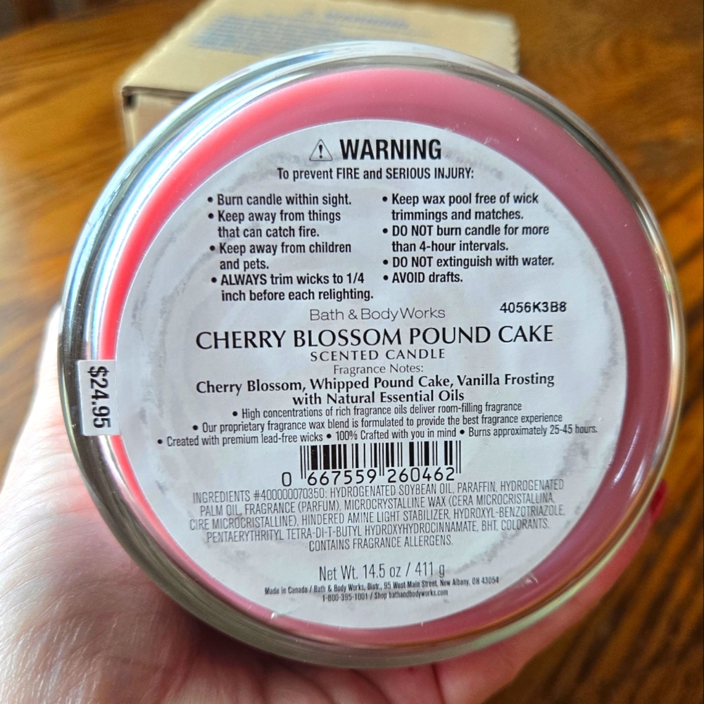 🛍BOGO 50%🍒🍰🕯NWT‼️Bath & Body Works "Cherry Blossom Pound Cake" 3-wick Candle - Picture 9 of 10